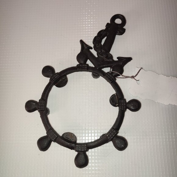 Dark Academia Vintage Black Metal Nautical Wheel Deco Display Circle Trivet old - Picture 1 of 6